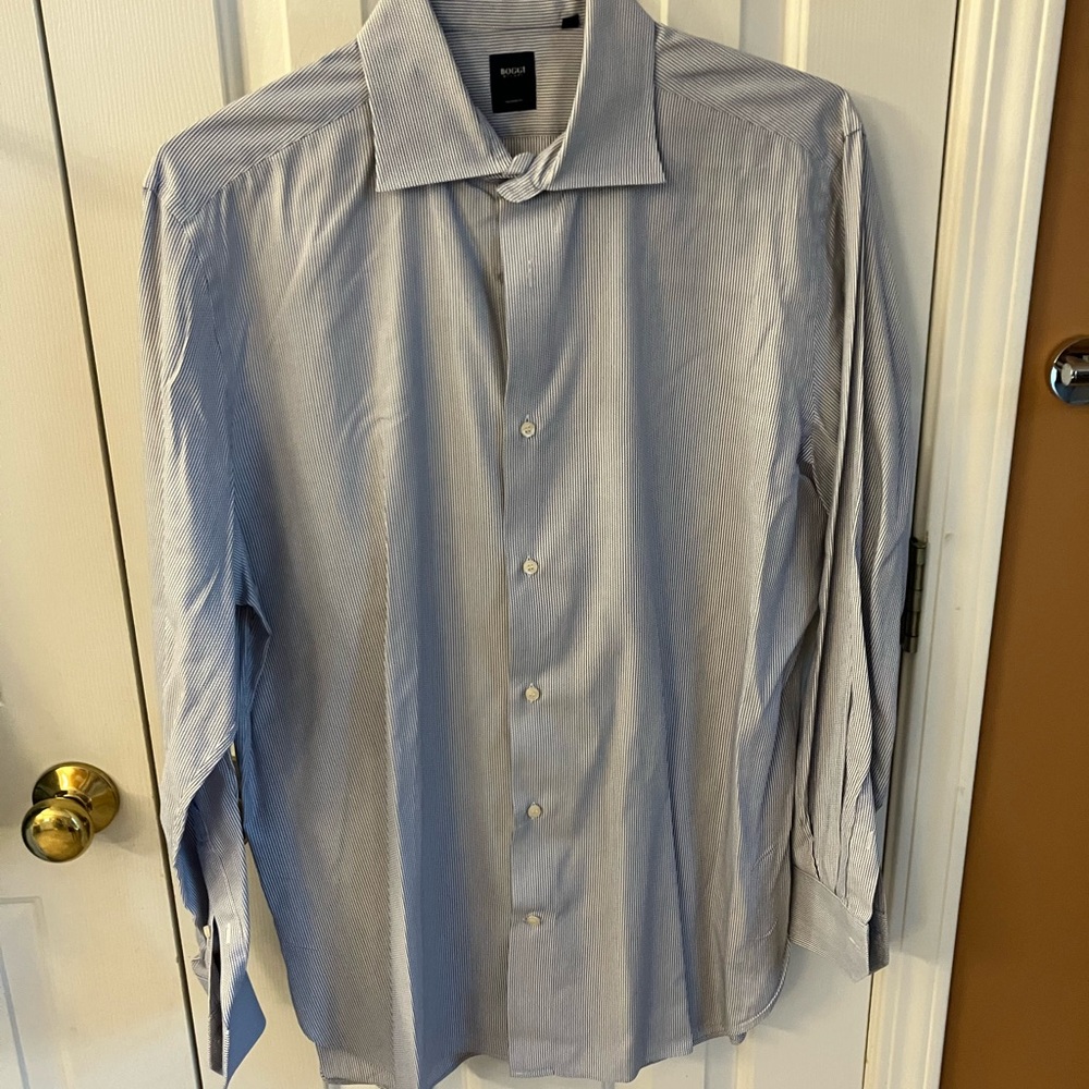 Boggi Milano, Men’s Dress Shirt, 17 / 43, Tailored Fit, Navy / White
